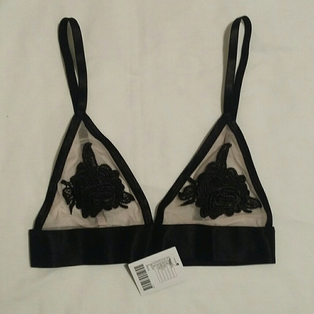 Urban Outfitters black nude mesh flower bralette